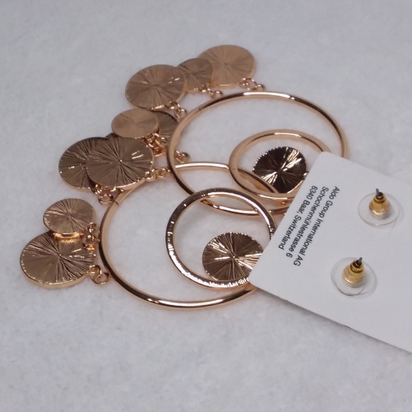 Hoop Coin Pierce Earrings Gold Tone Aldo - Picture 3 of 5